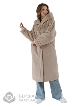 Шуба из эко меха "Аннабель" капюшон пудровый 110