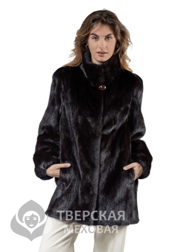 Норковая шуба «Лада» воротник махагон