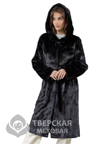 Норковая шуба «Леди» капюшон черный